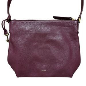 Fossil Jori Bucket Crossbody Purse Purple Pebbled Leather Bag EUC